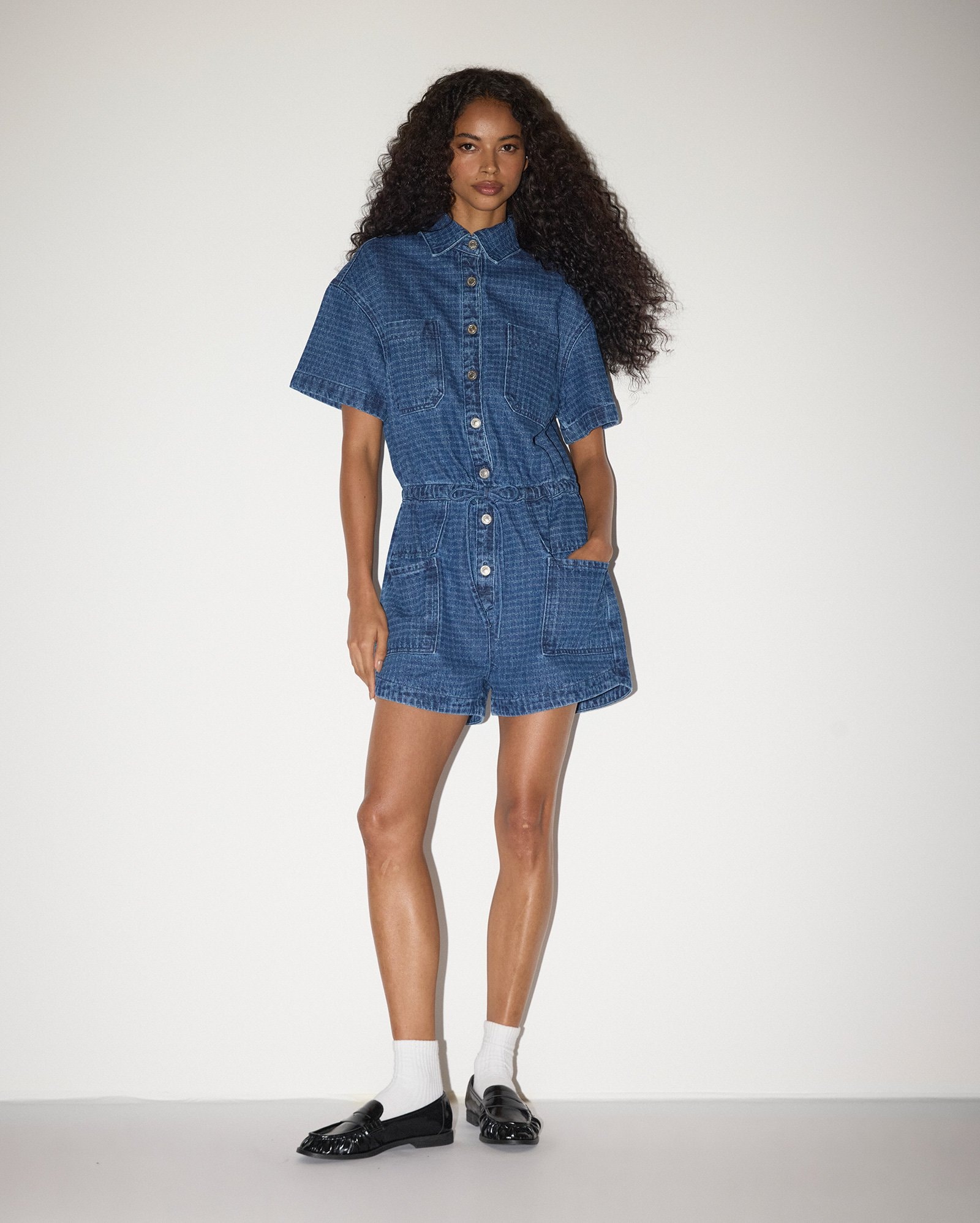 Macaquinho jeans feminino com amarração - denim escuro | Pool Jeans