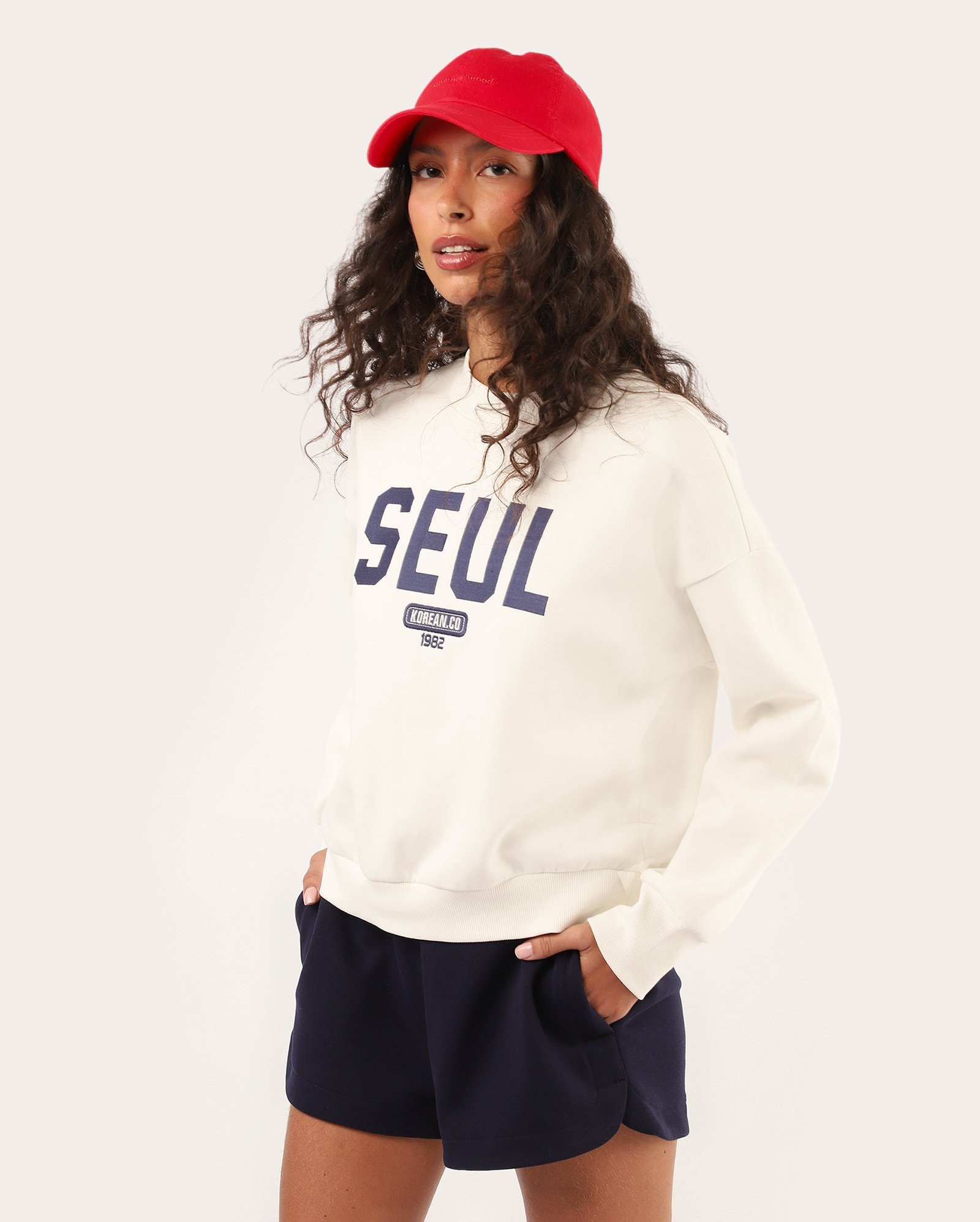 Blusa de moletom feminina Seul bordado - branco