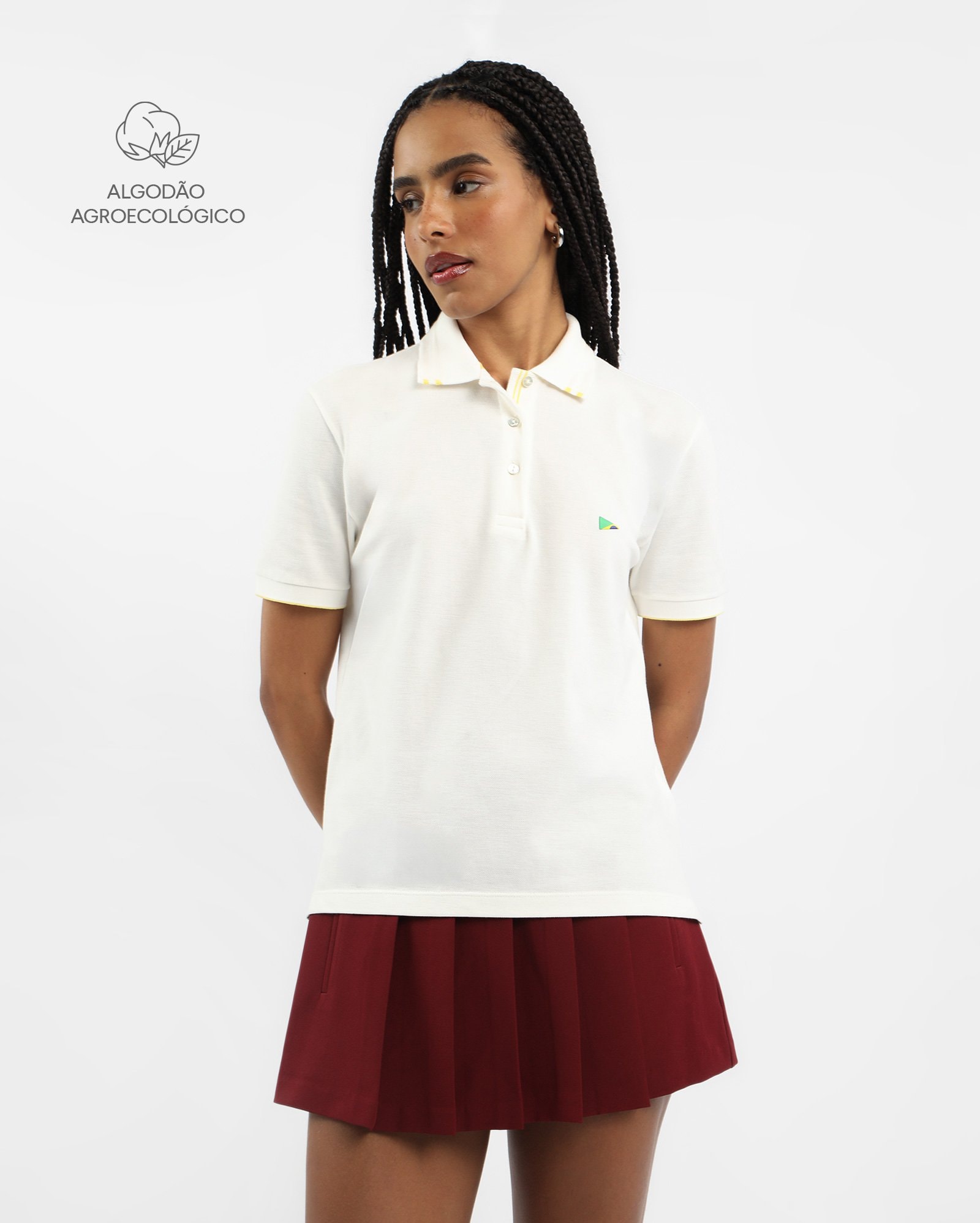 Polo feminina Pool Legacy Brasil algodão agroecológico - branca