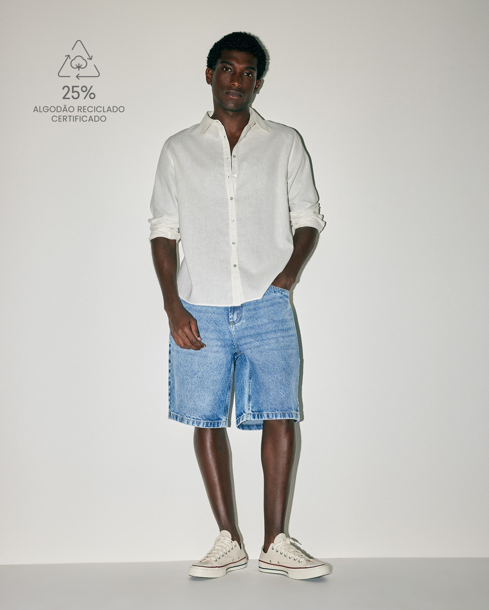 Bermuda jeans masculina baggy - denim médio | Pool Loop