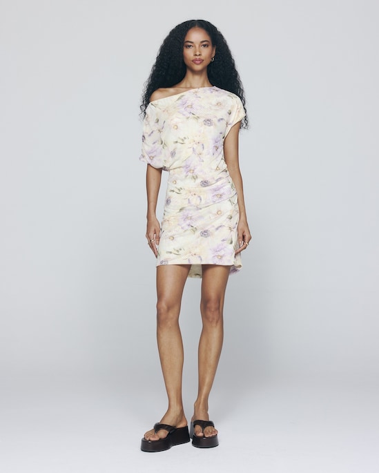 Vestido curto em tule floral - bege