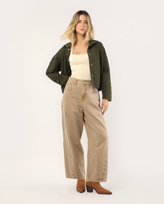 Casaco gola funil feminino matelassê - Verde Escuro