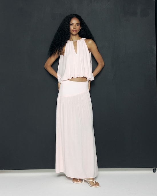 Saia longa reta em viscose - rosa