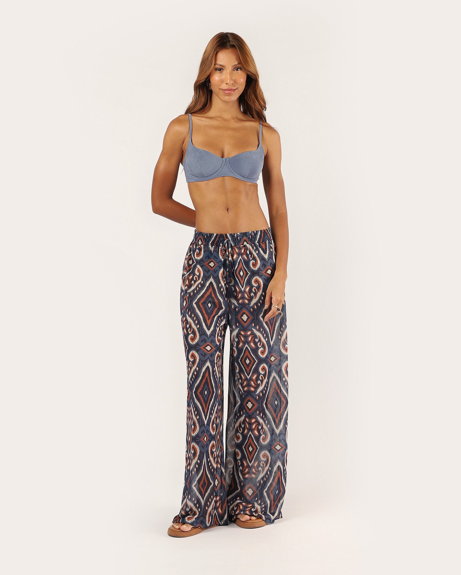 Saída de praia calça pantalona estampada - multicor