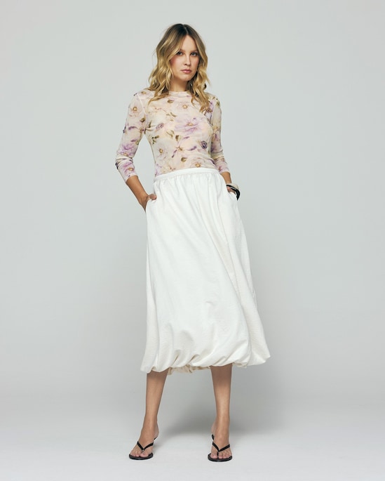 Saia midi balonê - off-white