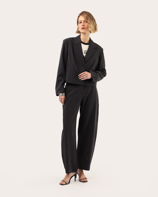 Blazer cropped risca de giz - Azul