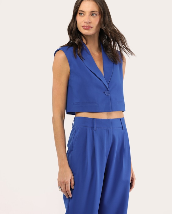Calça feminina alfaiataria com pregas - azul