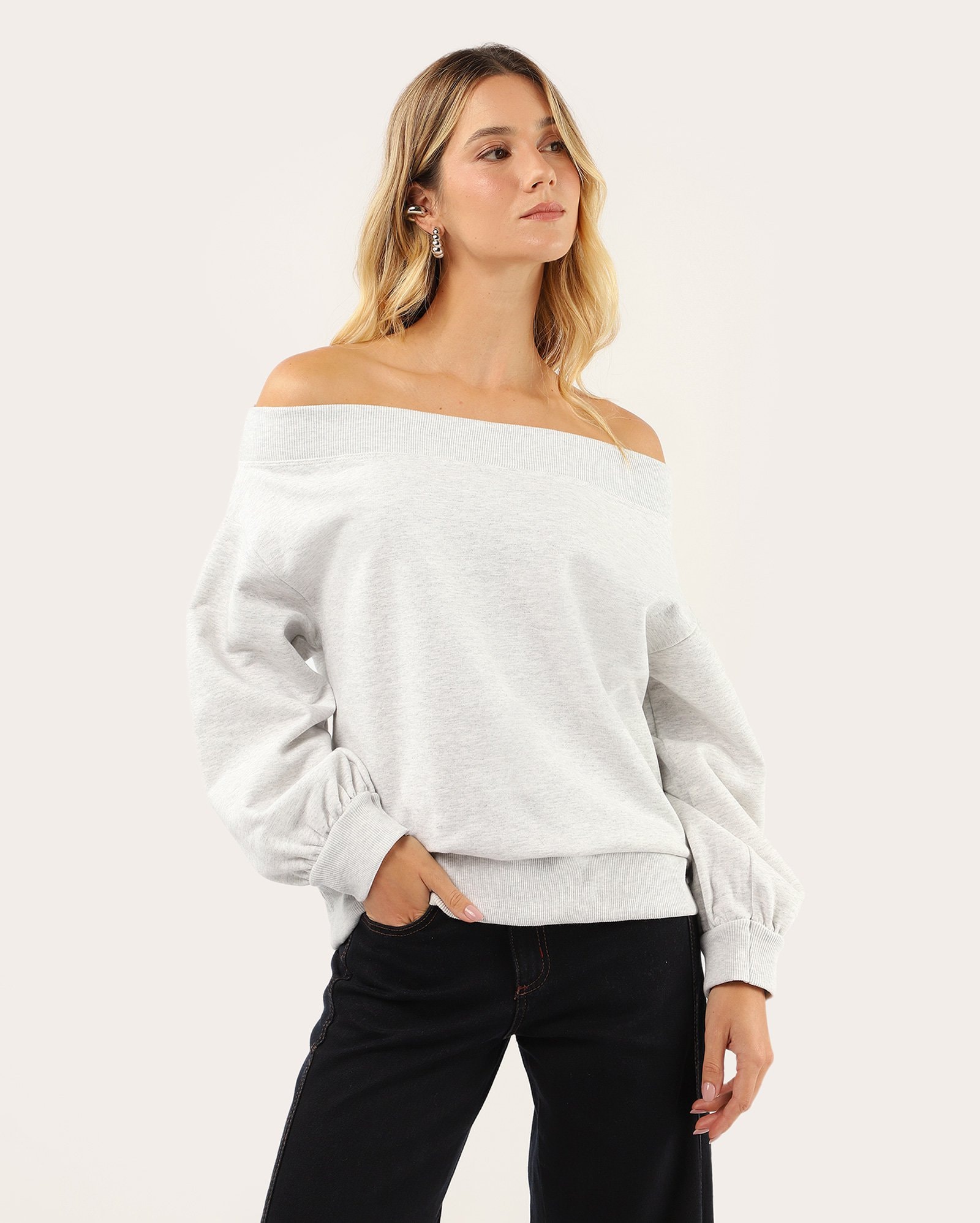 Blusa de moletom feminina ampla - cinza