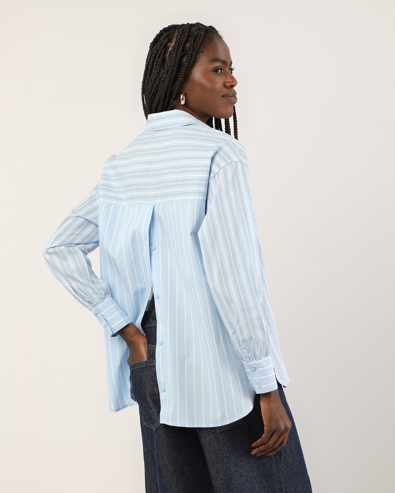 Camisa feminina tricoline listrada - azul