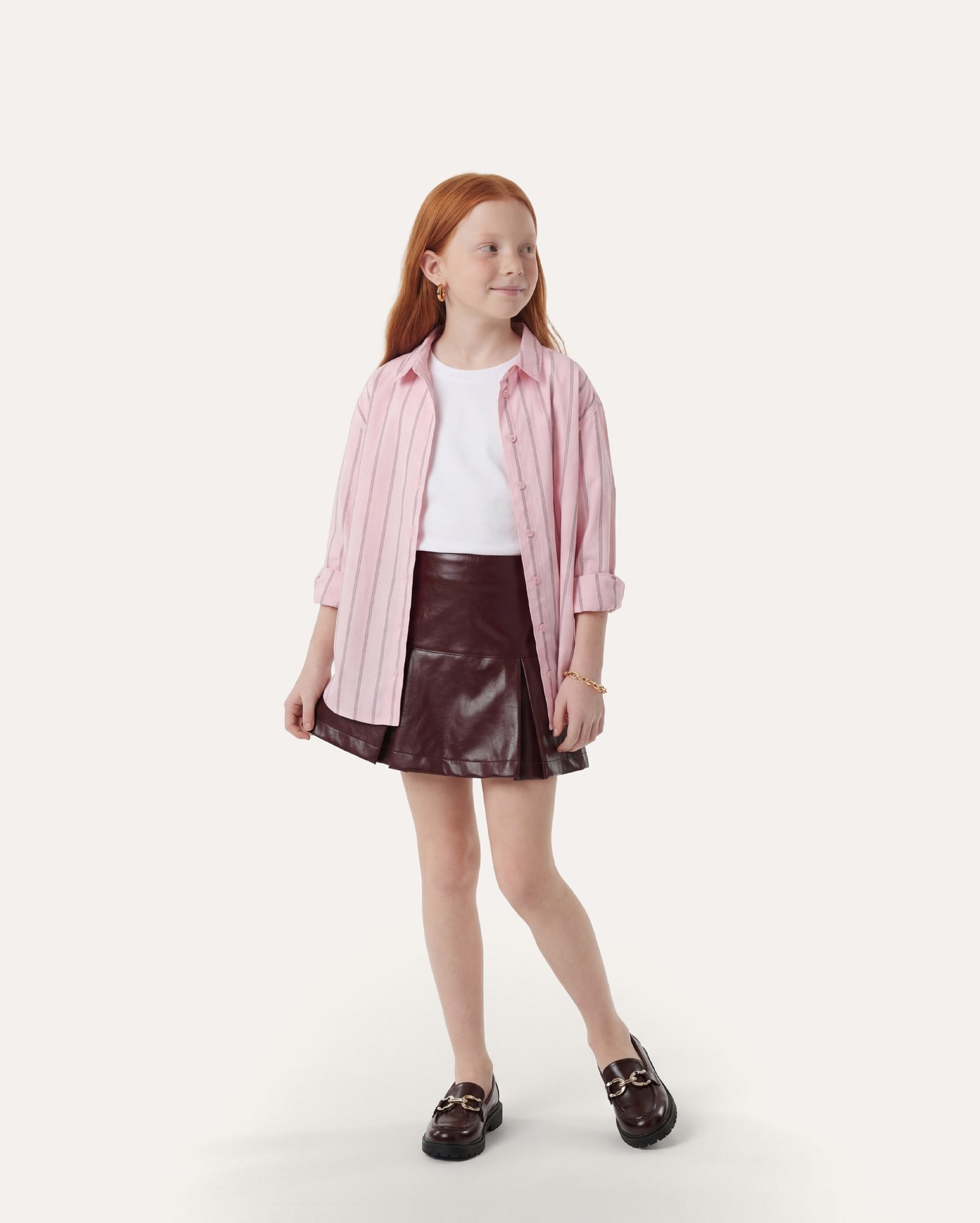 Camisa infantil listrada - 6-14A - Rosa Claro