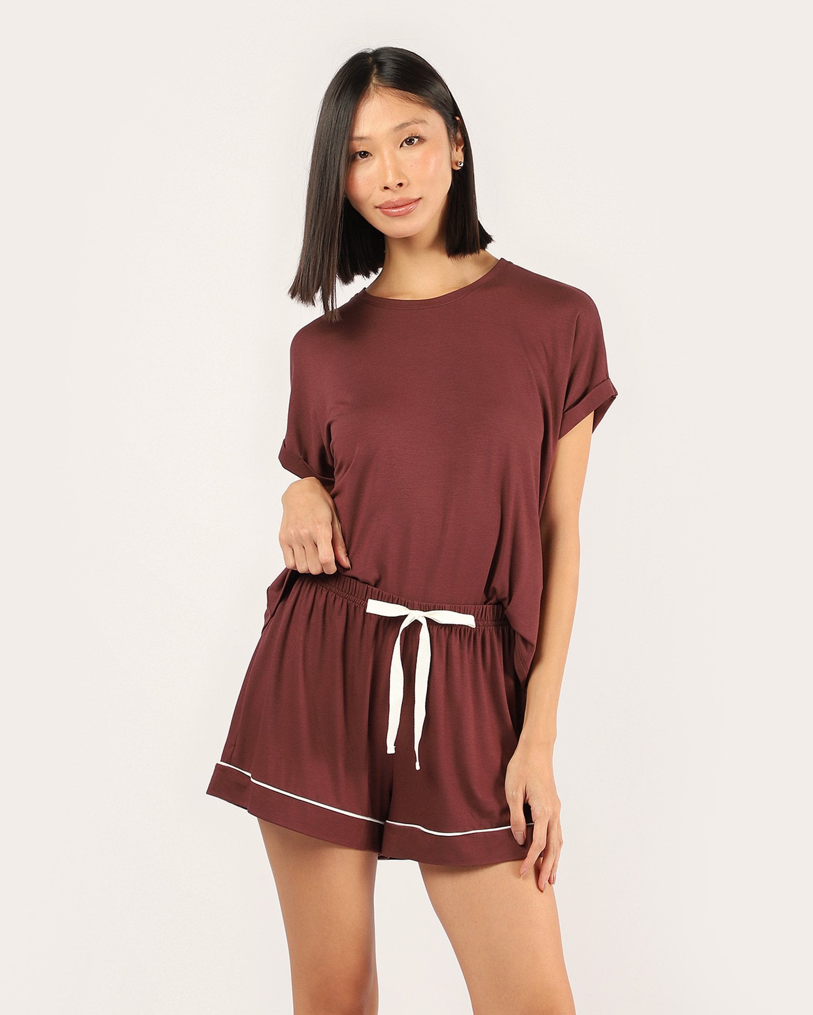 Short pijama feminino cós elástico liso - vermelho