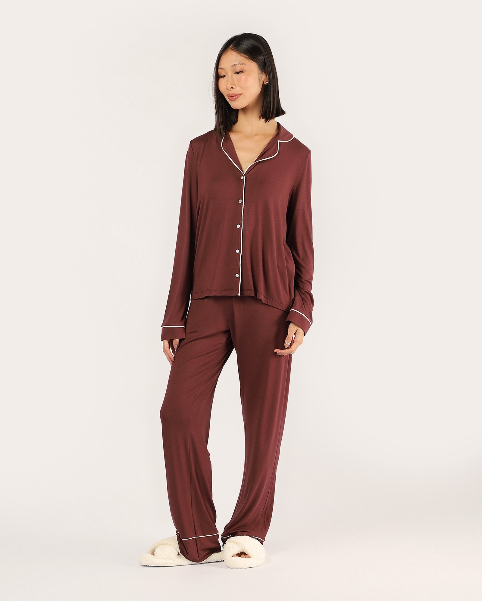 Pijama longo feminino americano em viscose - vermelho