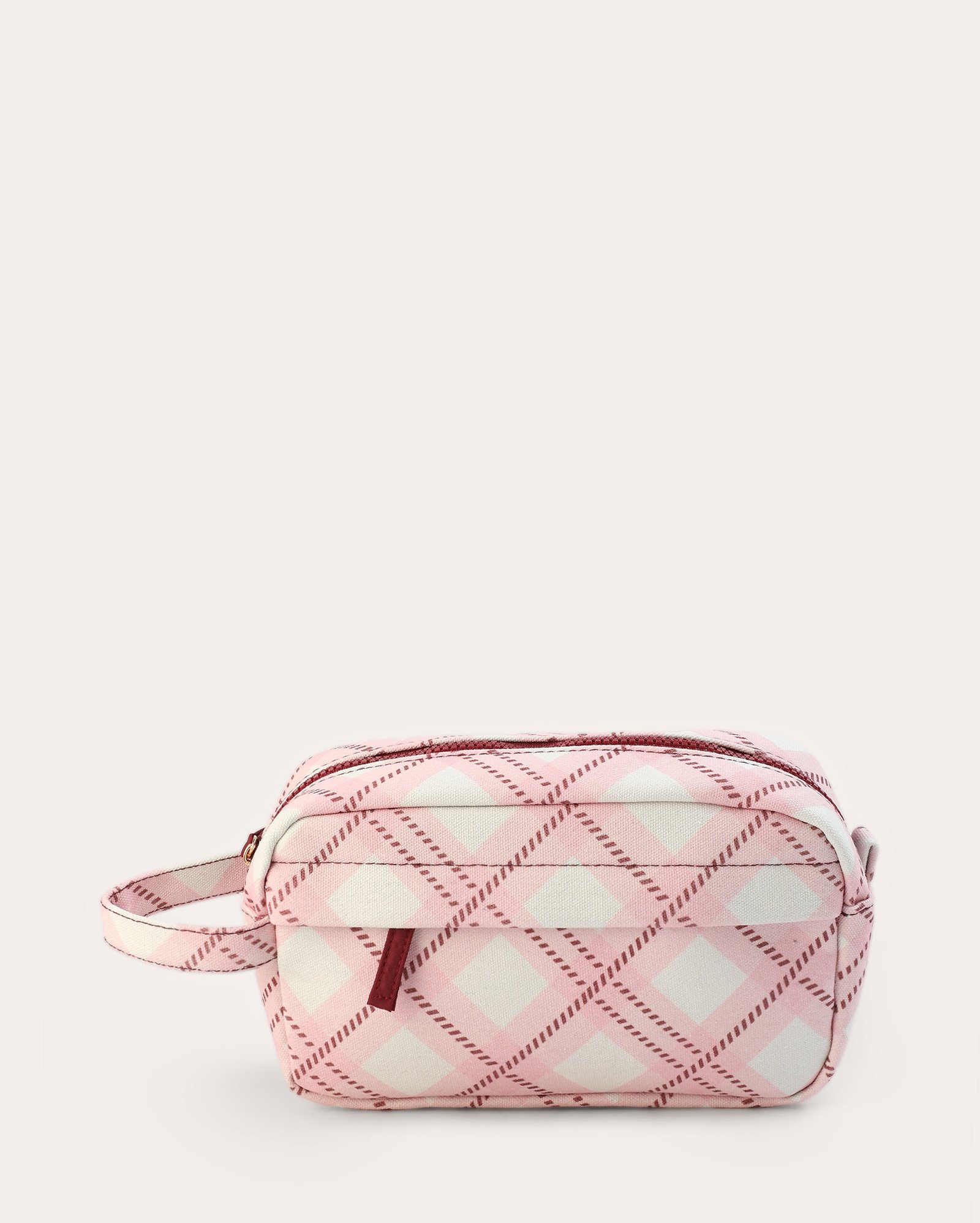 Necessaire feminina quadriculada - rosa