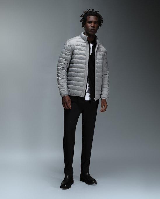 Jaqueta masculina puffer Tech UltraLight - Cinza Escuro