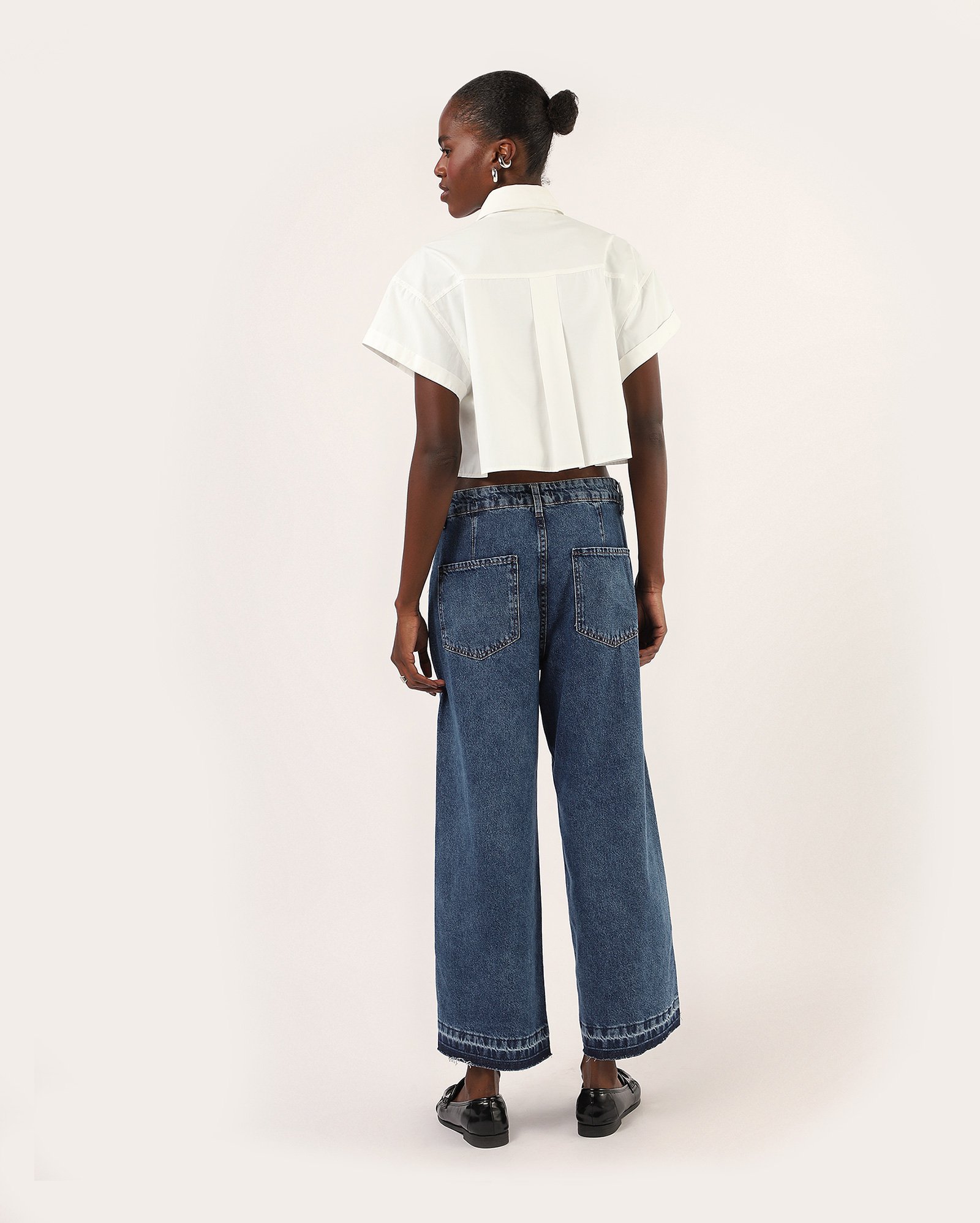 Riachuelo | Calça jeans feminina wide cropped - denim escuro | Pool Jeans