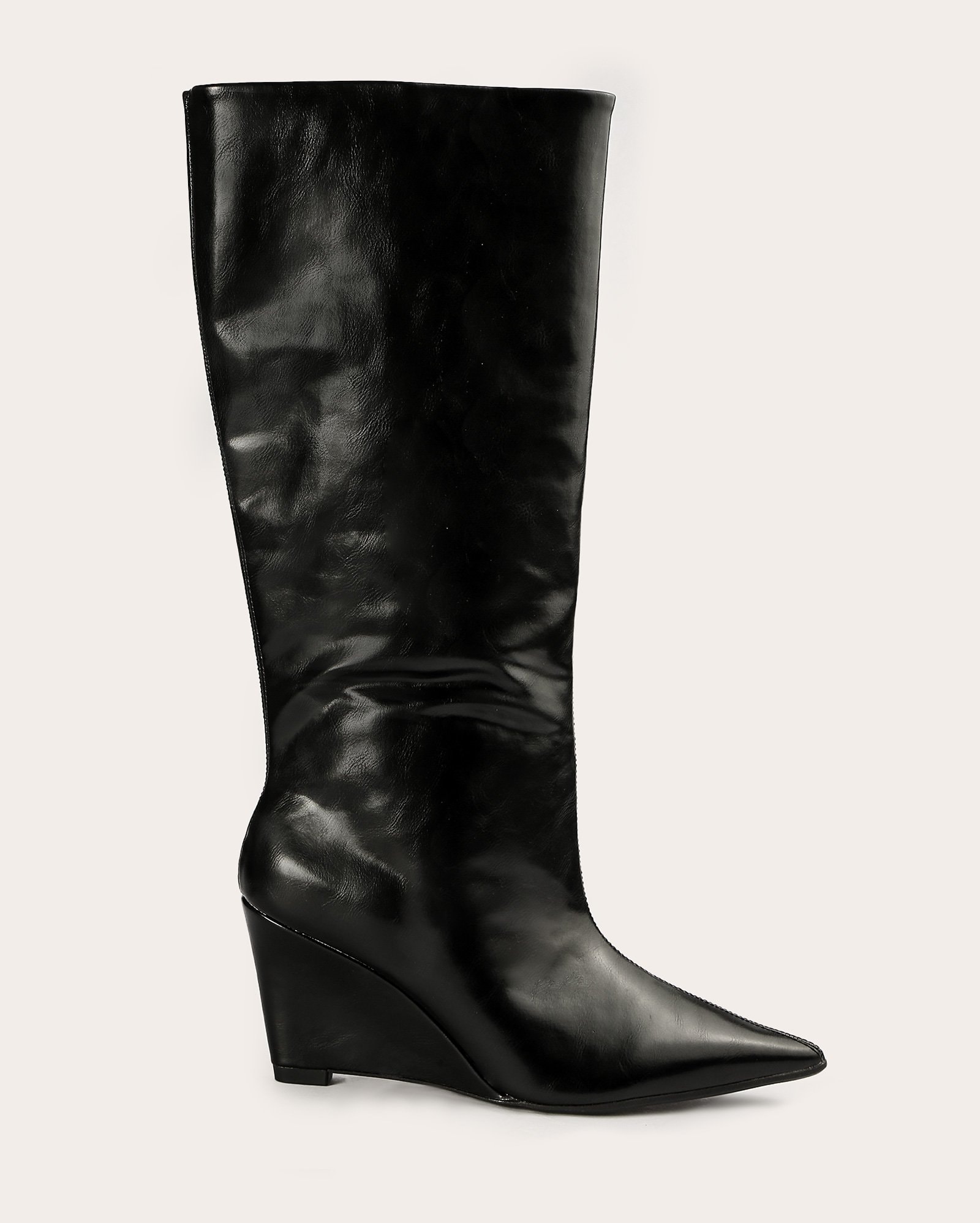 Bota feminina salto anabela cano médio - preta