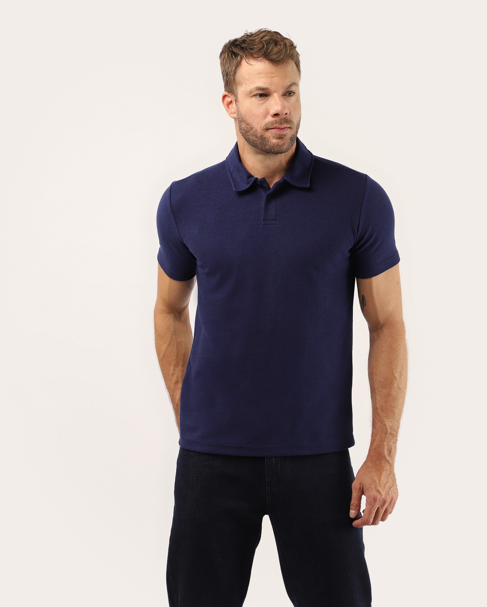 Polo masculina regular texturizada - azul