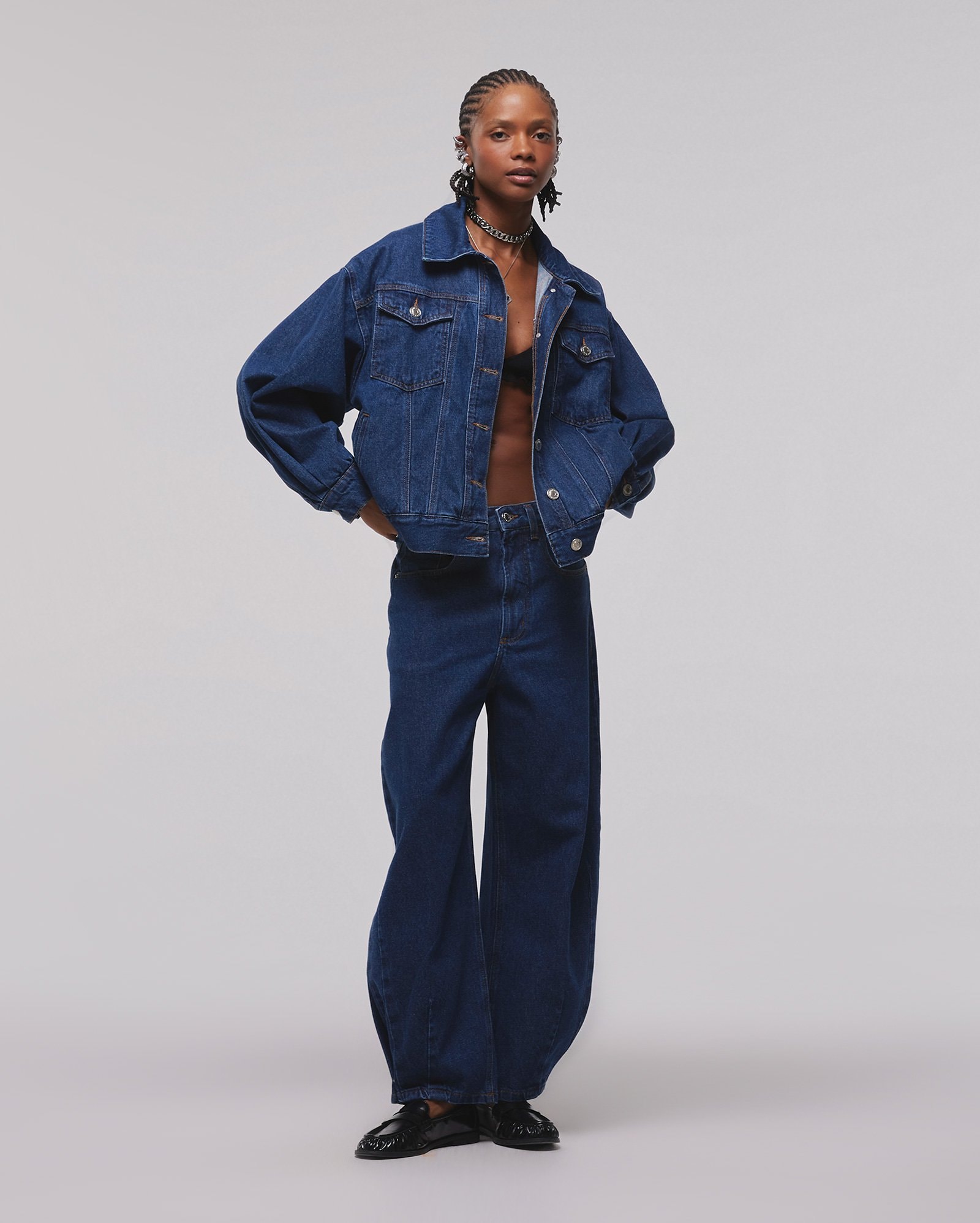Calça jeans feminina barrel - denim escuro | Juliana Jabour - Special Edition
