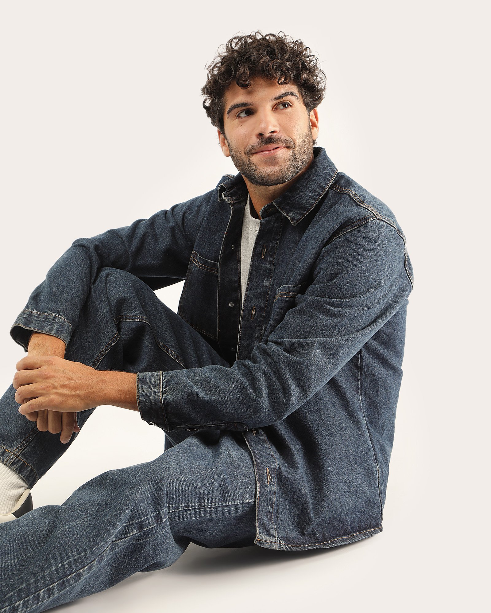 Overshirt jeans masculina regular - denim escuro | Pool Loop
