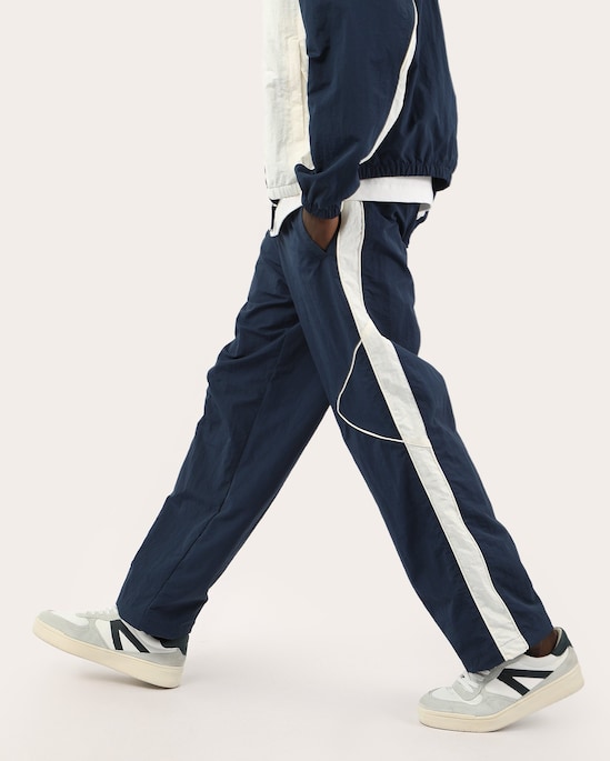 Calça masculina loose com listras em poliamida - Azul