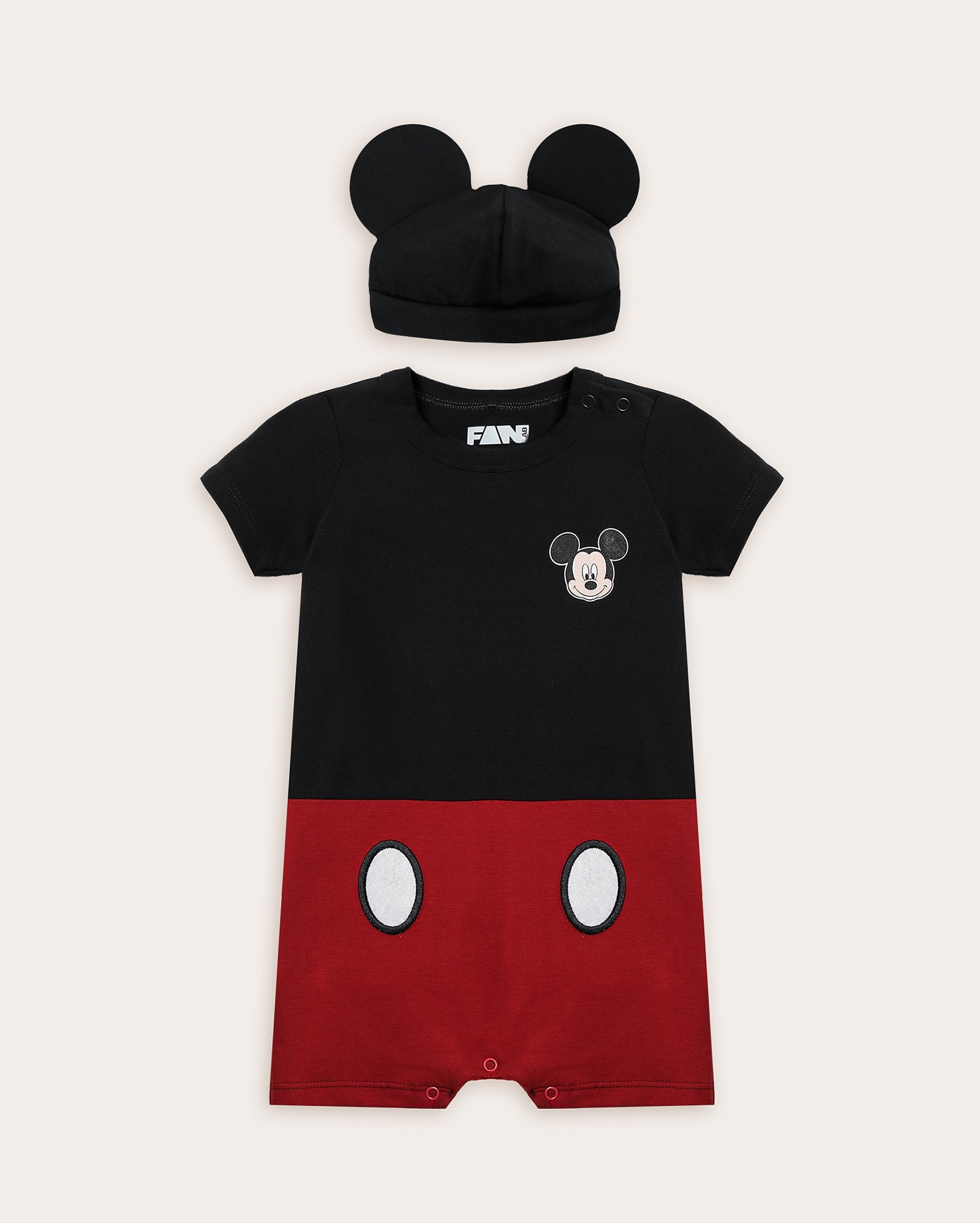 Body bebê com touca Mickey - preta | FANLAB