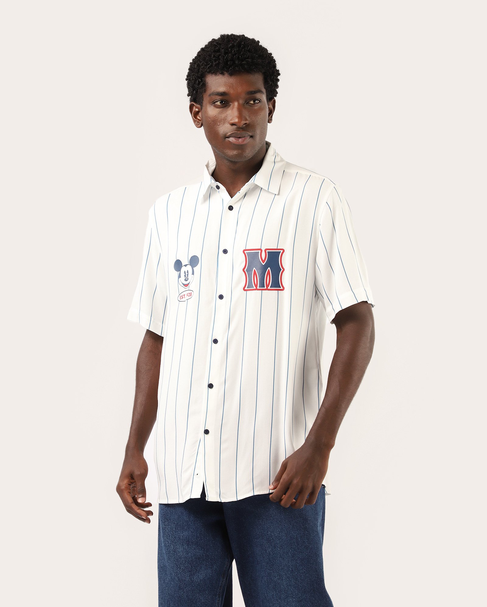 Camisa masculina regular em viscose Mickey - branca | FANLAB