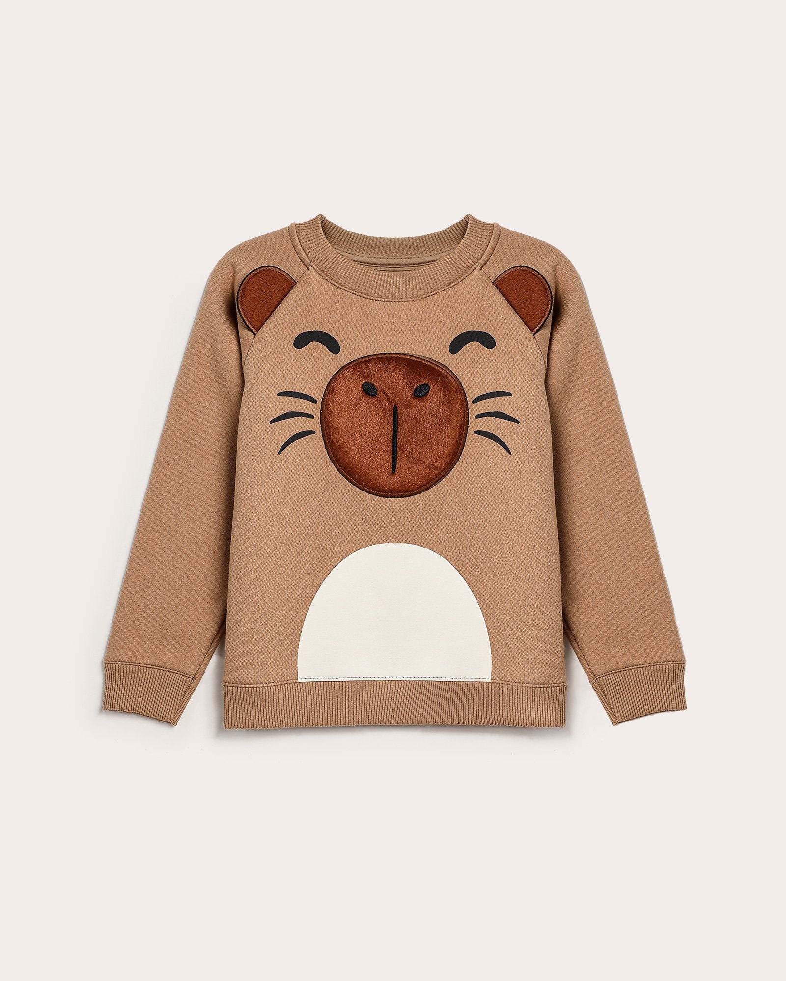 Blusa de moletom infantil Capivara interativa com felpa 2-8A - marrom
