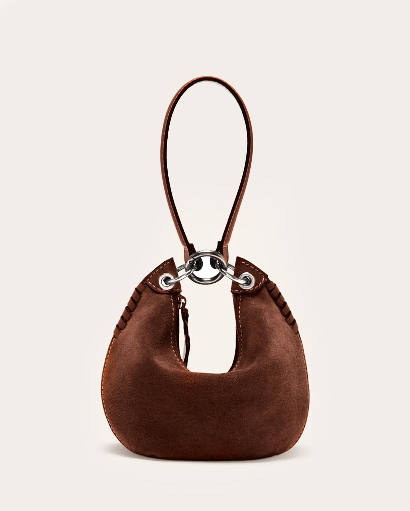 Bolsa feminina hobo em suede com argolas - Marrom Escuro