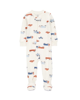 Macacão pijama infantil com pezinho carros - bege | Carter's