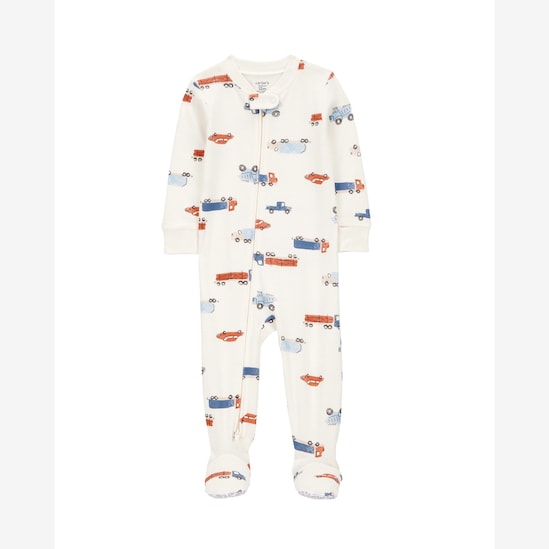 Macacão pijama infantil com pezinho carros - bege | Carter's