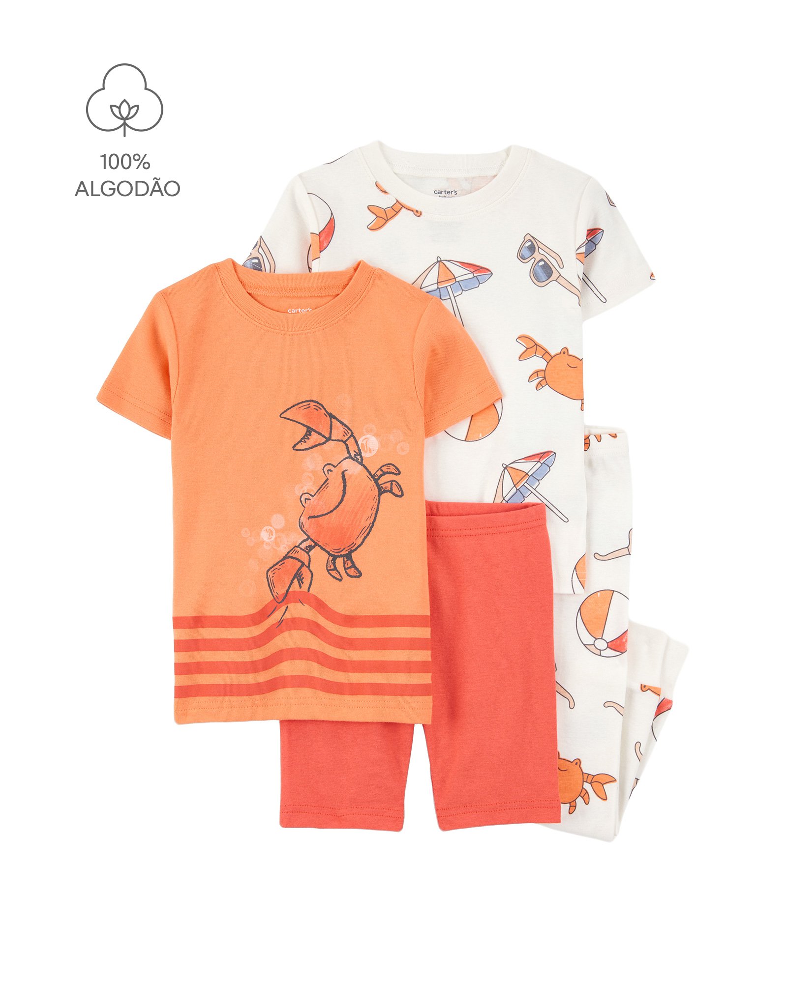 Pijama infantil 4 peças caranguejo e praia - multicor | Carter's
