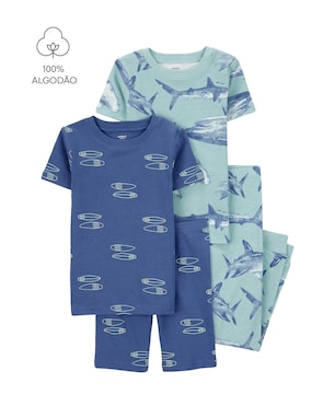 Pijama infantil 4 peças tubarão e surf - azul | Carter's