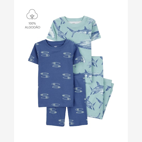 Pijama infantil 4 peças tubarão e surf - azul | Carter's