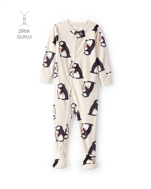 Macacão pijama bebê em fleece pinguim - bege | Carter's