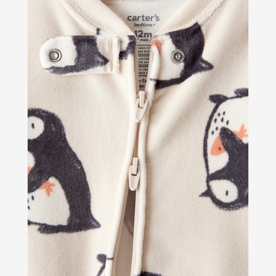 Macacão pijama bebê em fleece pinguim - bege | Carter's