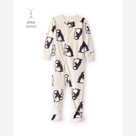 Macacão pijama bebê em fleece pinguim - bege | Carter's
