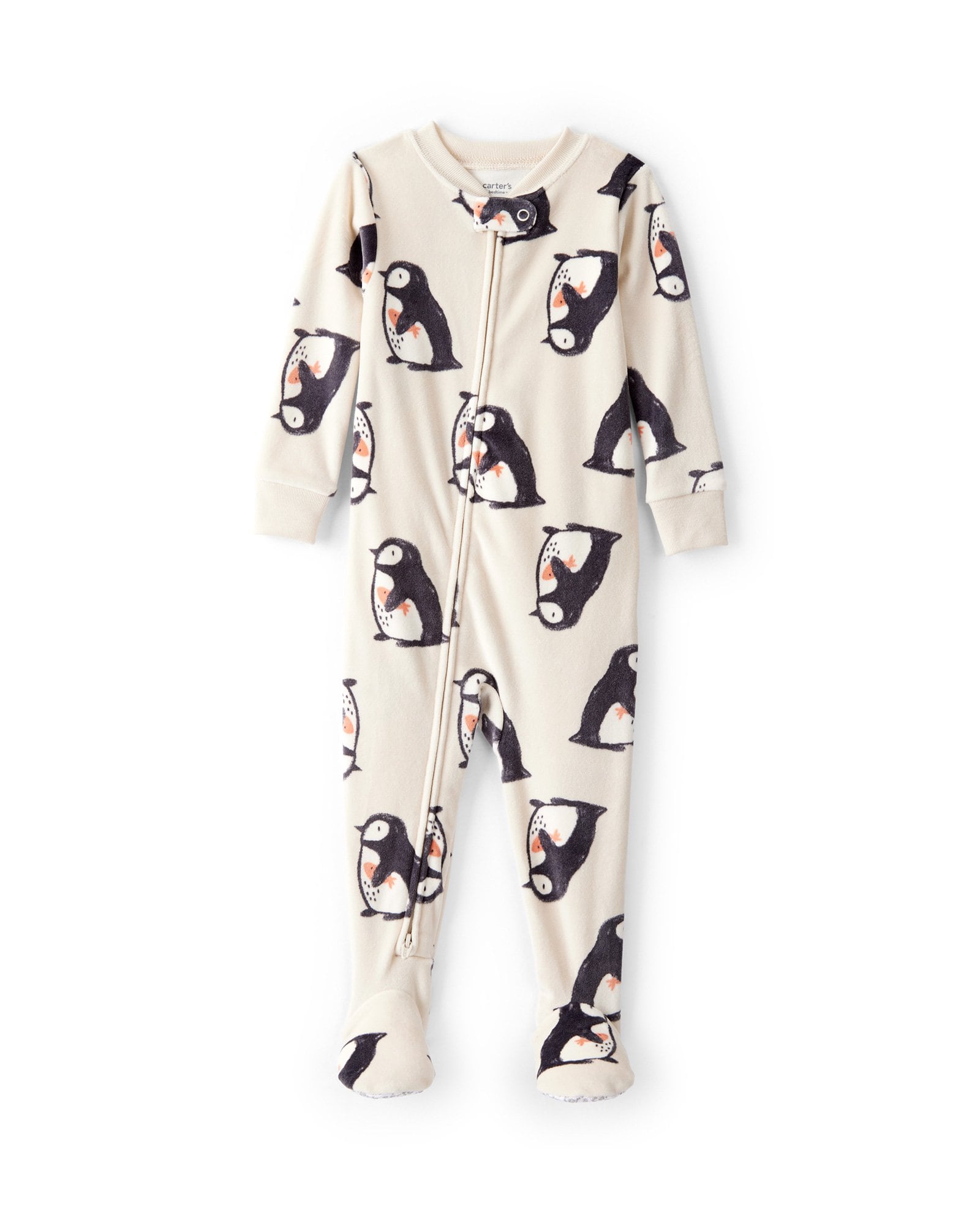 Macacão pijama infantil em fleece pinguim - bege | Carter's