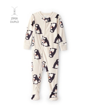 Macacão pijama infantil em fleece pinguim - bege | Carter's