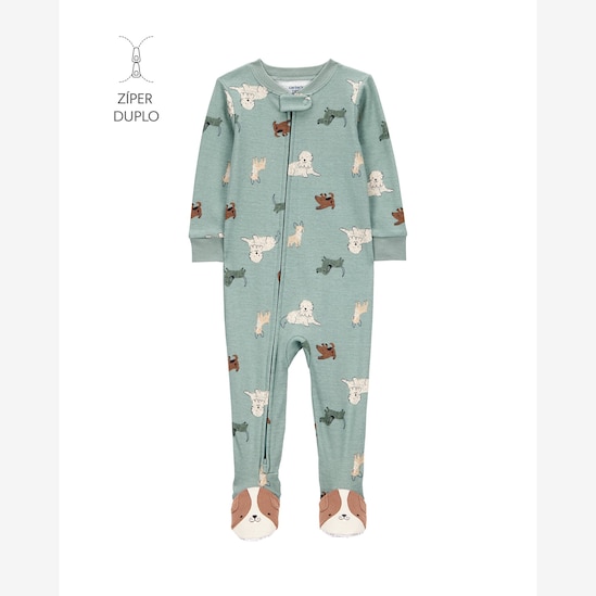 Macacão pijama bebê com pezinho cachorros - verde | Carter's