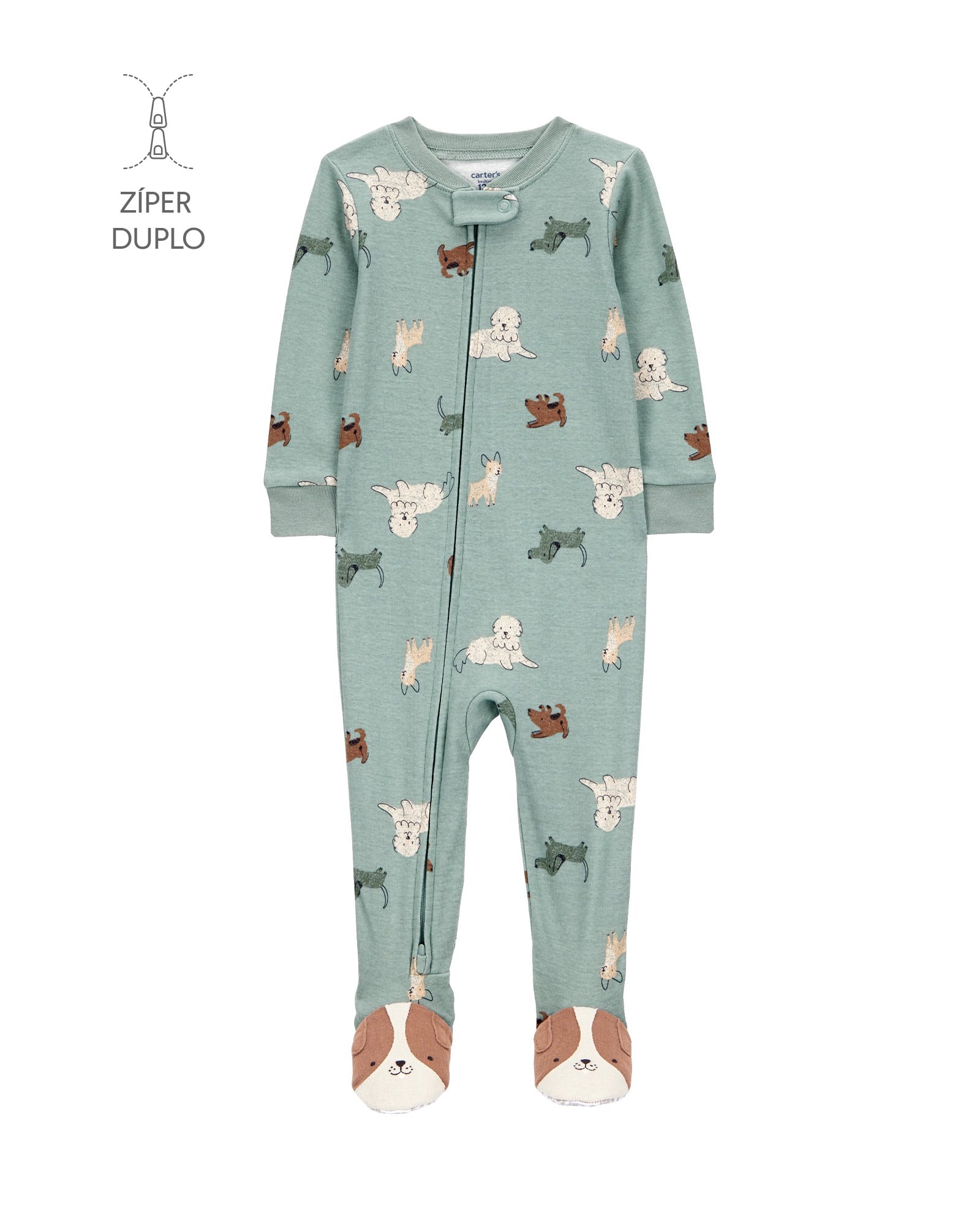 Macacão pijama infantil com pezinho cachorros - verde | Carter's