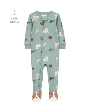 Macacão pijama infantil com pezinho cachorros - verde | Carter's