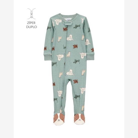 Macacão pijama infantil com pezinho cachorros - verde | Carter's