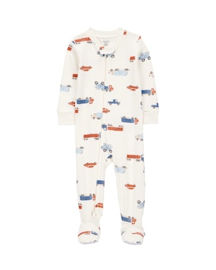 Macacão pijama bebê com pezinho carros - bege | Carter's