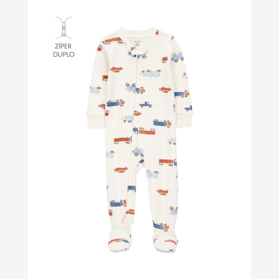 Macacão pijama bebê com pezinho carros - bege | Carter's