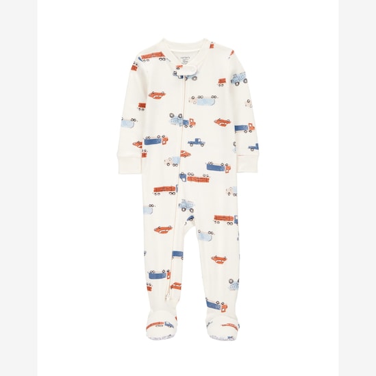 Macacão pijama bebê com pezinho carros - bege | Carter's