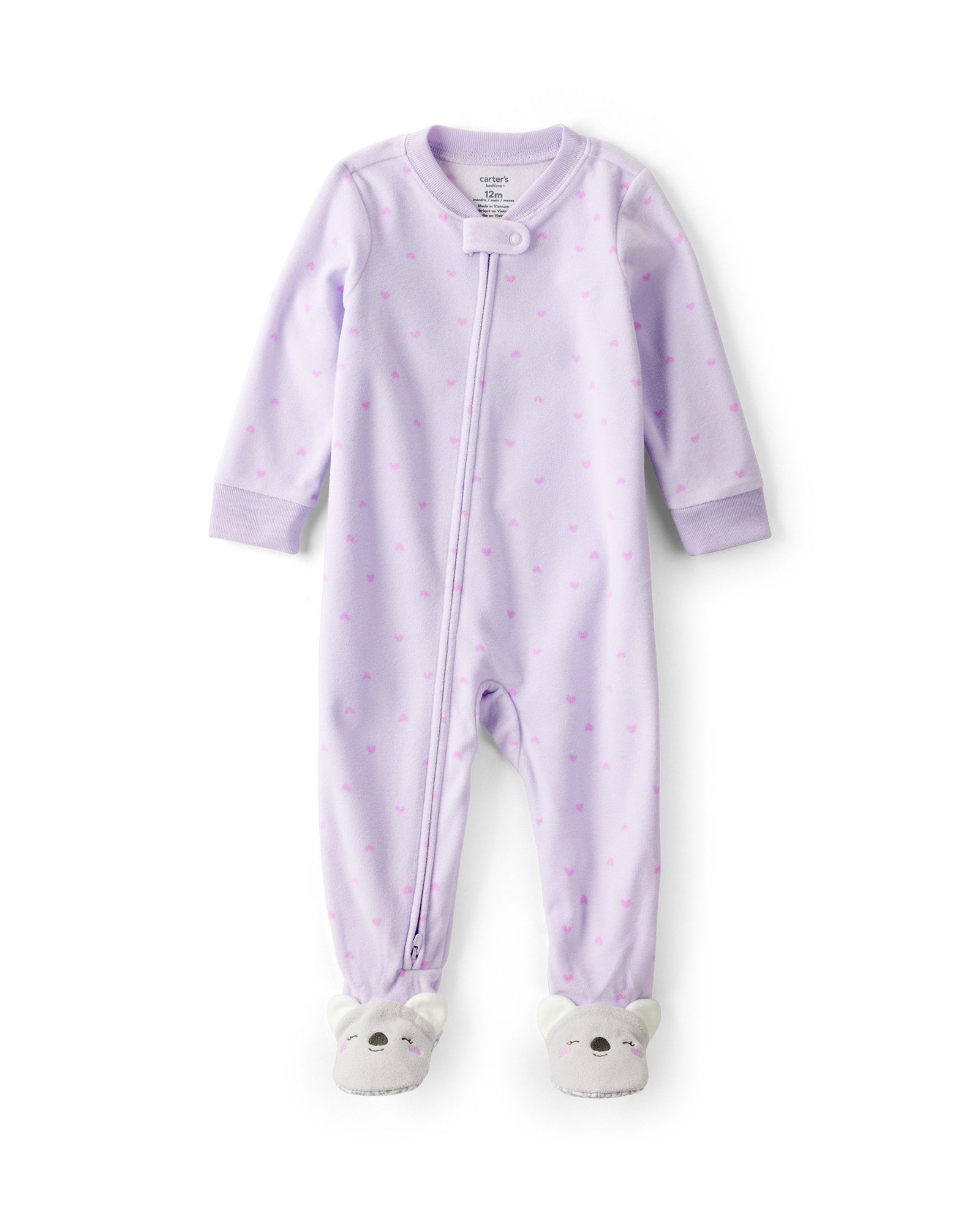 Macacão infantil em fleece coração coala - lilás | Carter's