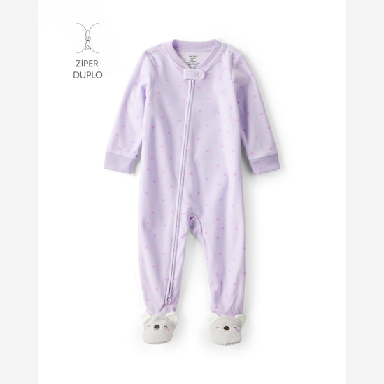 Macacão infantil em fleece coração coala - lilás | Carter's