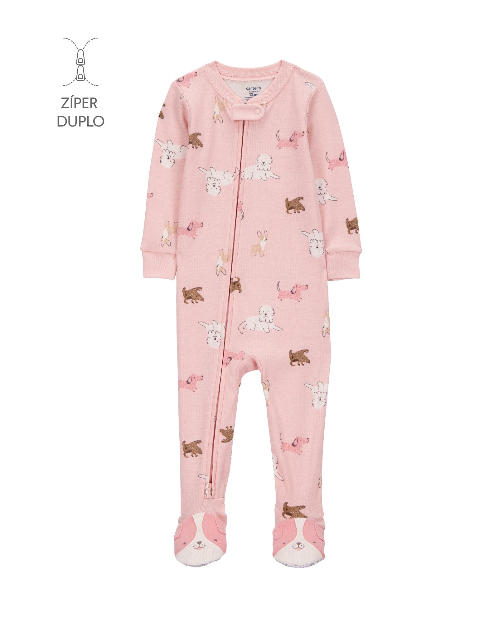 Macacão pijama bebê com pezinho cachorros - rosa | Carter's