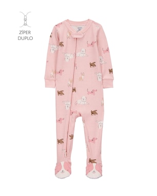 Macacão pijama bebê com pezinho cachorros - rosa | Carter's
