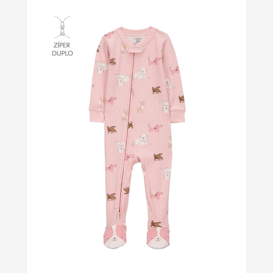 Macacão pijama bebê com pezinho cachorros - rosa | Carter's